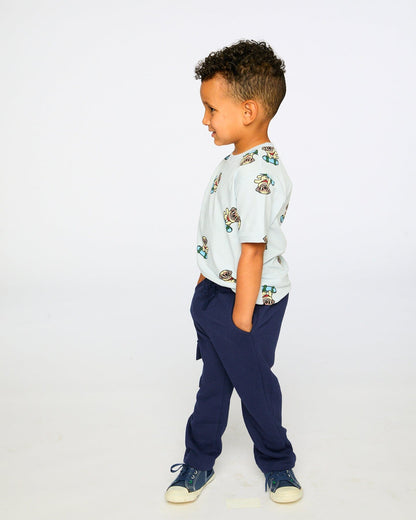 Organic Cotton Jersey T-Shirt Blue Pug Print