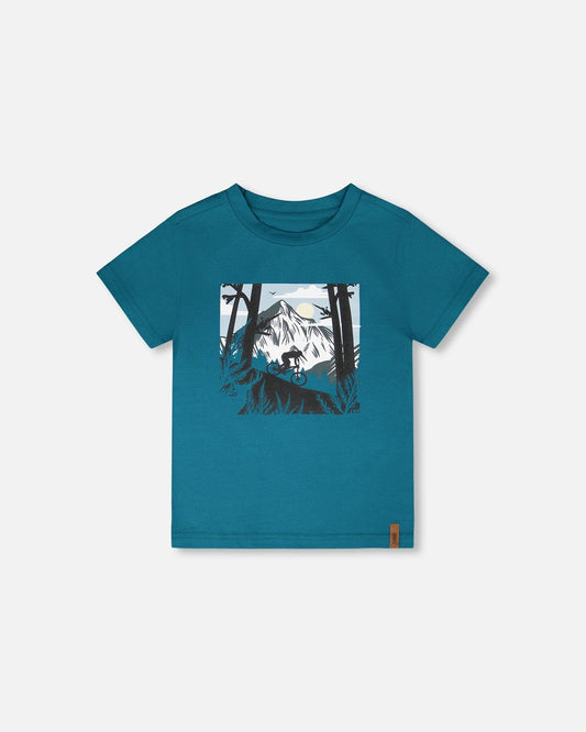 Organic Cotton Jersey T-Shirt With Print Atlantic Green