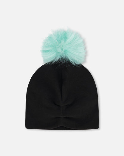 Stretch Jersey Hat Black With Pompom