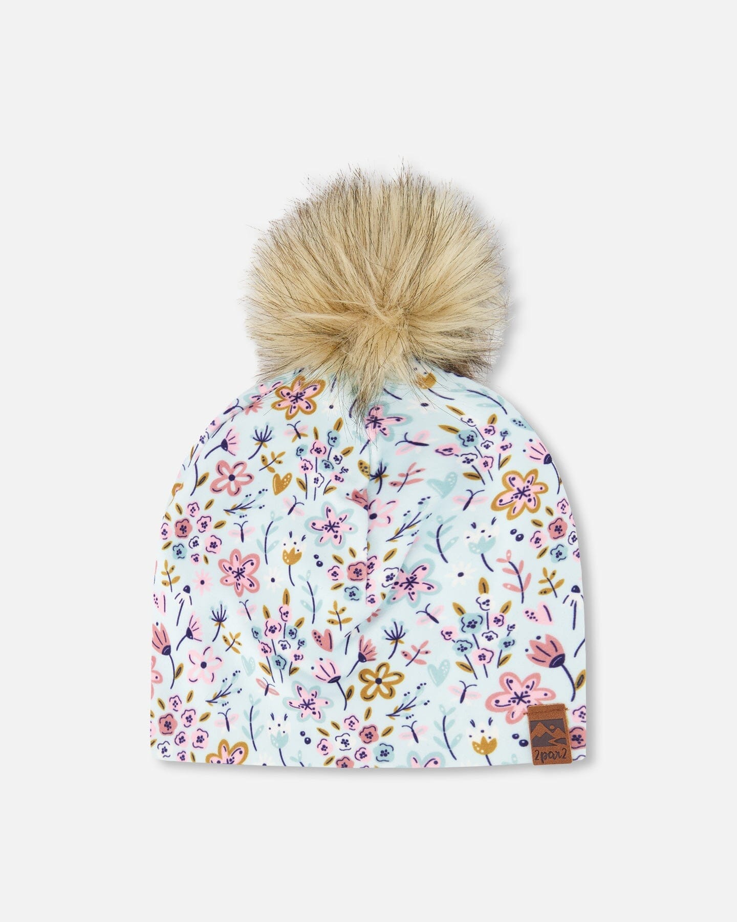 Bonnet en jersey extensible bleu à mini imprimé fleuri avec pompon