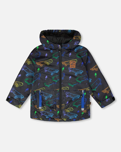 Mid-Season Jacket Black Printed Skateboards