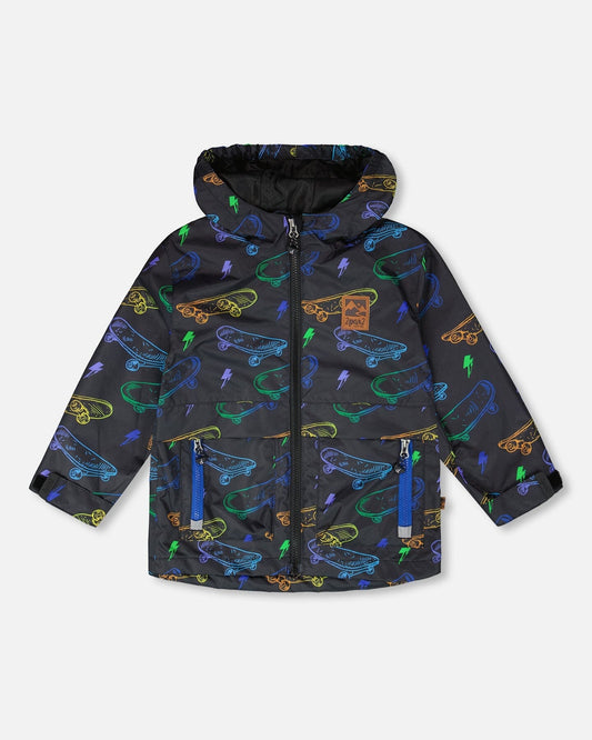 Mid-Season Jacket Black Printed Skateboards