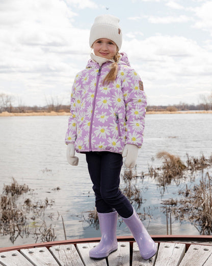 Quilted Mid-Season Jacket Purple Daisy Print