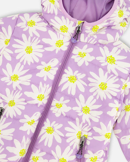 Quilted Mid-Season Jacket Purple Daisy Print