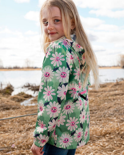 Packable Windbreaker In Polyester Green Smiling Flower Print