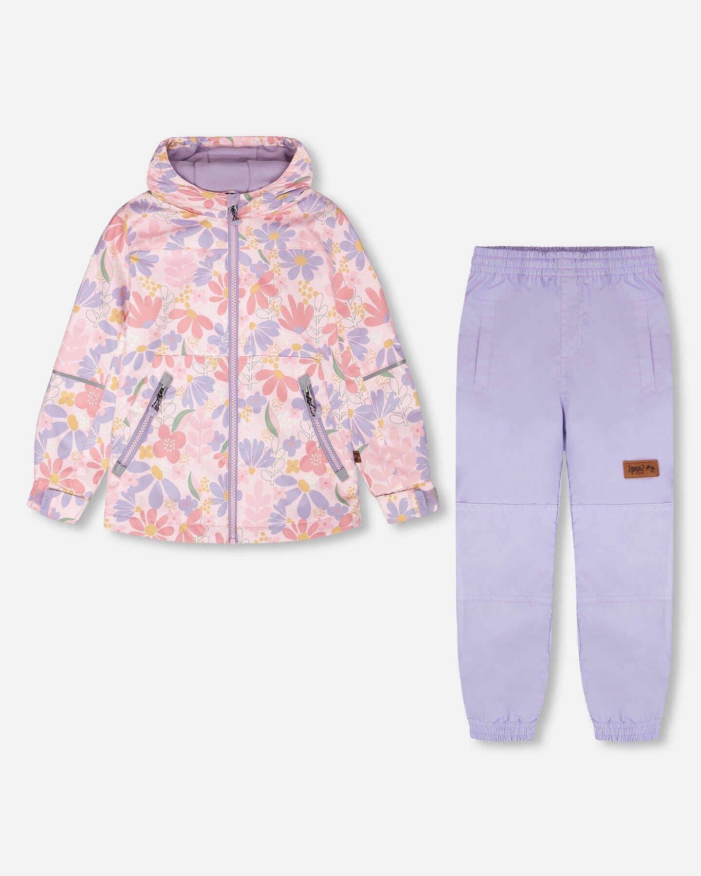 Two-Piece Mid-Season Outerwear Set Pink Flower Print