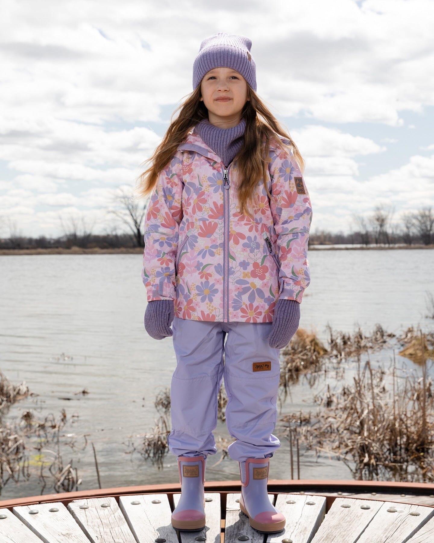 Two-Piece Mid-Season Outerwear Set Pink Flower Print