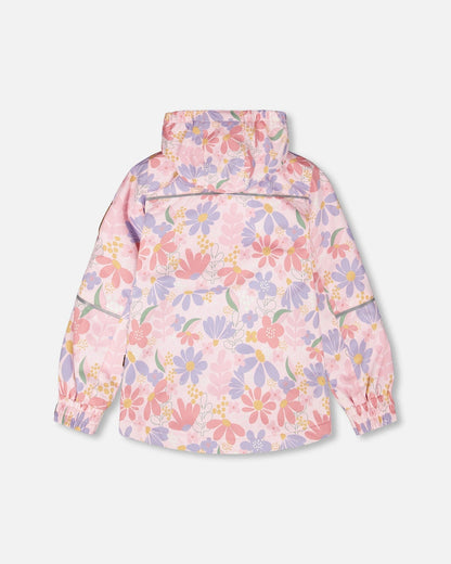 Two-Piece Mid-Season Outerwear Set Pink Flower Print