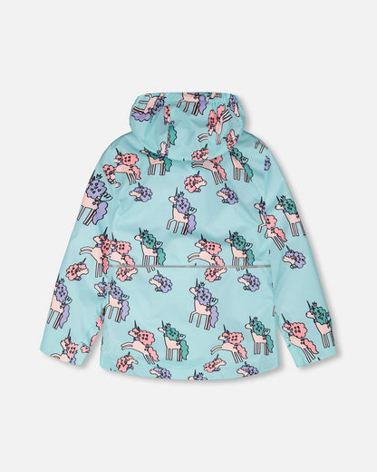 3-In-1 Two-Piece Mid-Season Outerwear Set Blue Unicorn Print