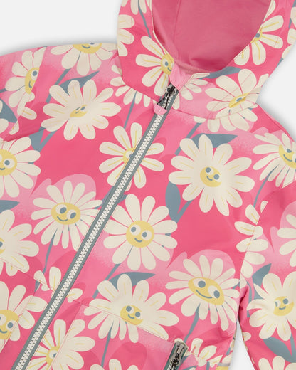 3-In-1 Two-Piece Mid-Season Outerwear Set Pink Smiling Flower Print