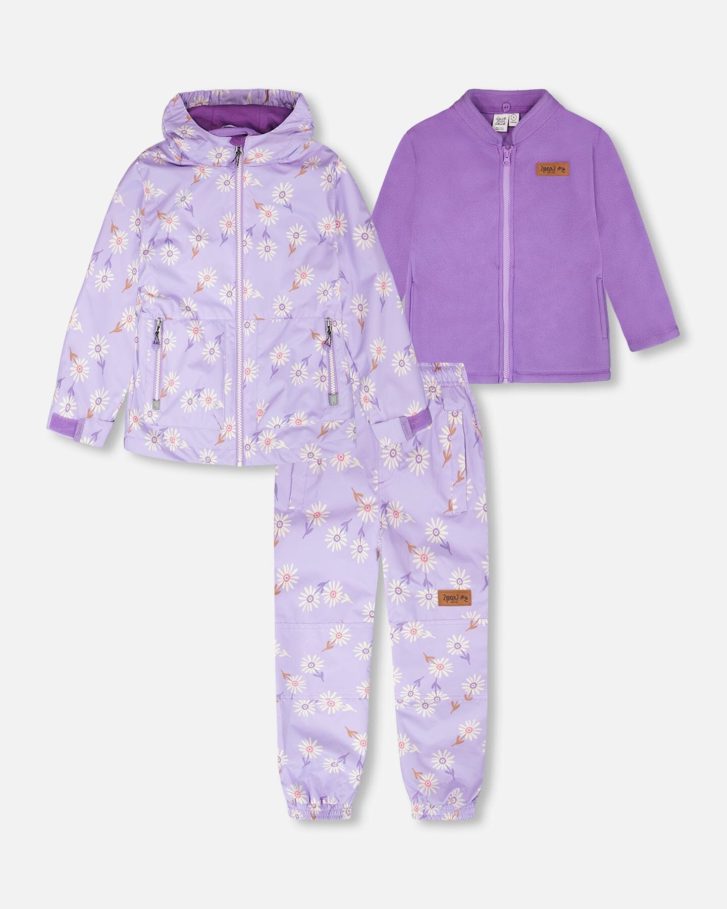 Ensemble 3-en-1 deux pièces de mi-saison motif marguerites violettes