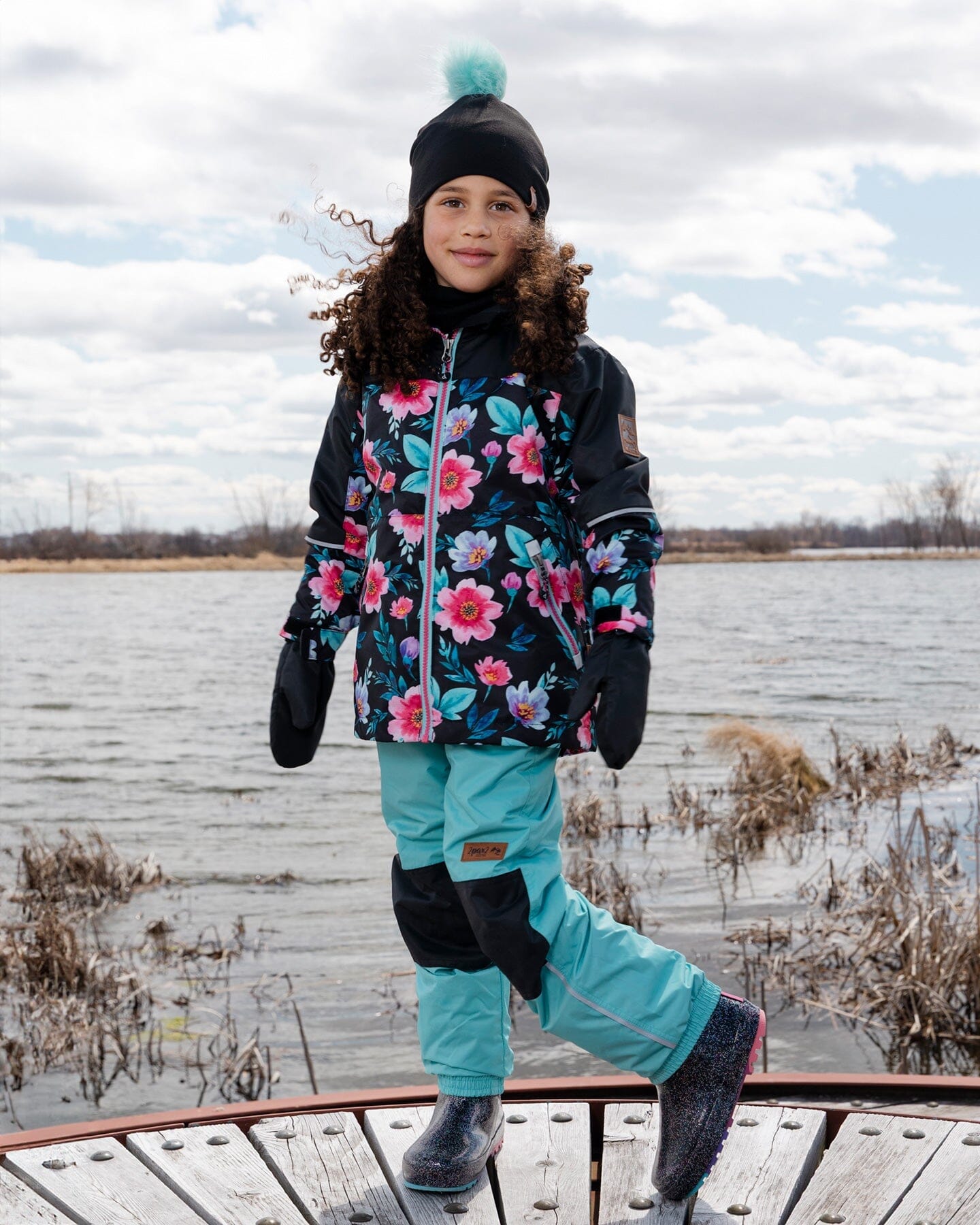 3-In-1 Two-Piece Mid-Season Outerwear Set Black Printed Flowers - Black Inner Jacket