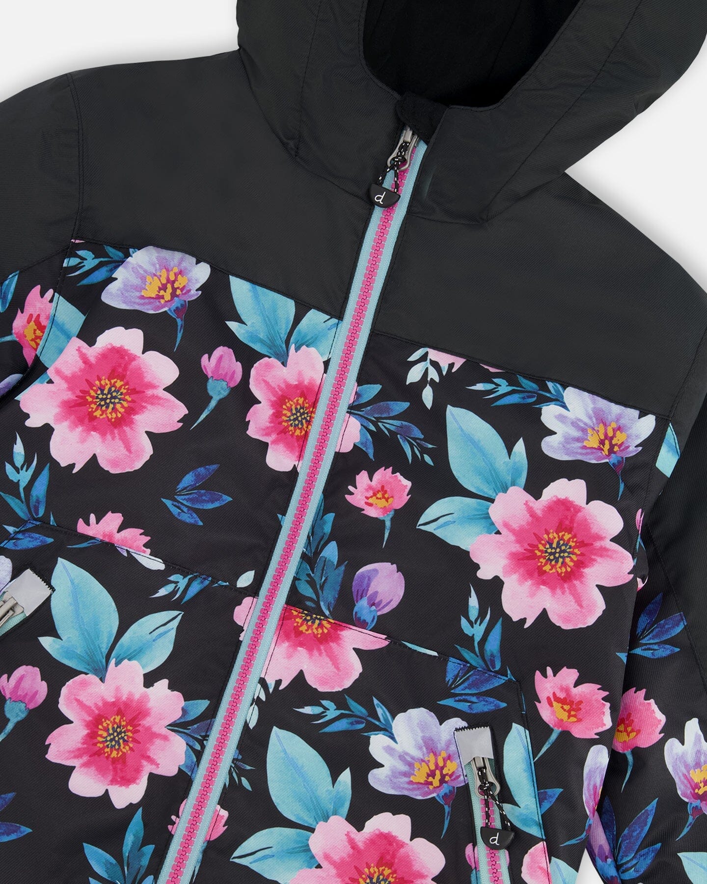 3-In-1 Two-Piece Mid-Season Outerwear Set Black Printed Flowers - Black Inner Jacket