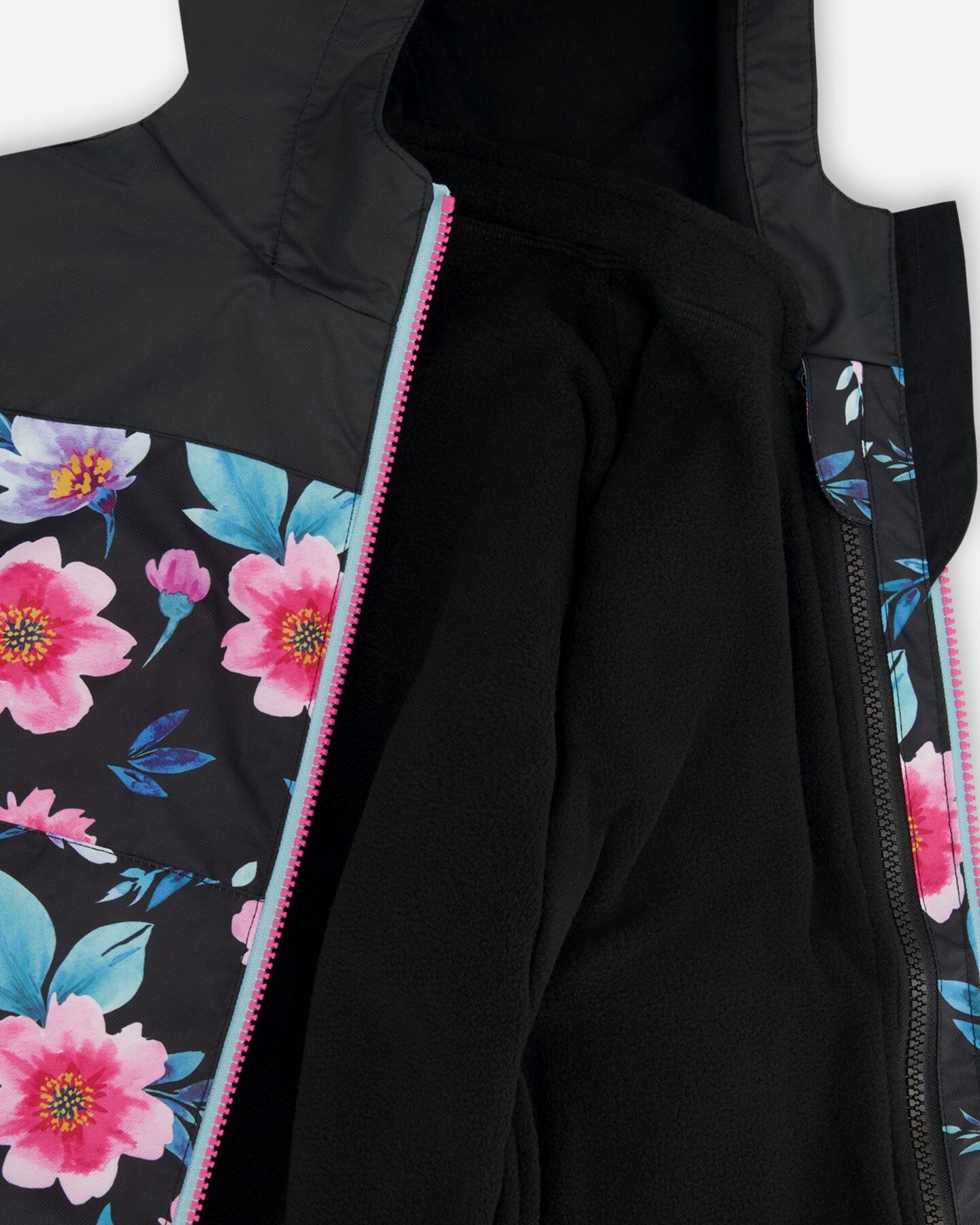 3-In-1 Two-Piece Mid-Season Outerwear Set Black Printed Flowers - Black Inner Jacket