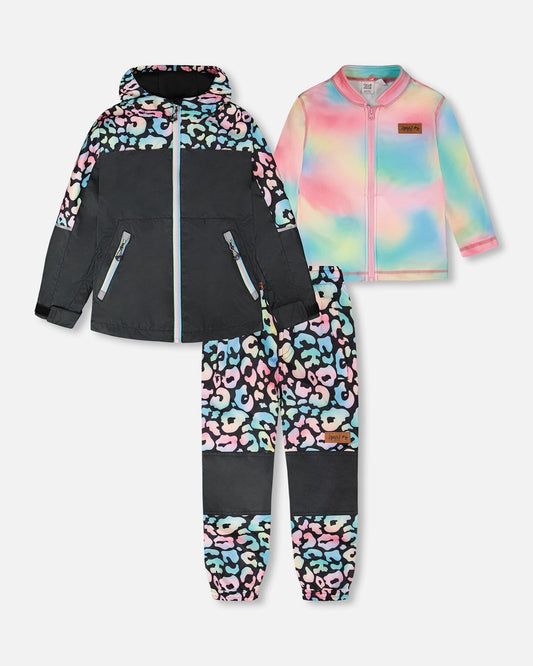 3-In-1 Two-Piece Mid-Season Outerwear Set Black Animal Print - Multicolored Inner Jacket