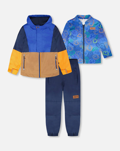 3-In-1 Two-Piece Mid-Season Outerwear Set Blue Colorblock