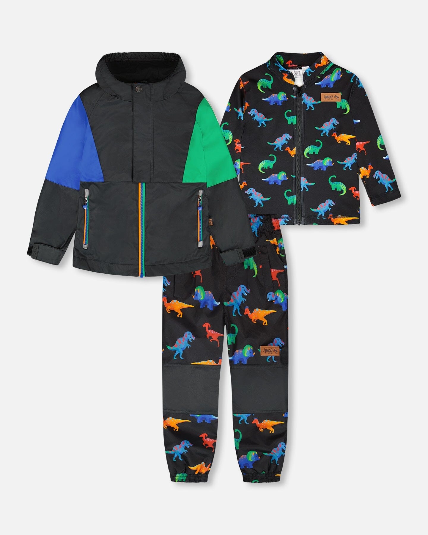 Ensemble de 3 vêtements d'extérieur mi-saison deux pièces, motif dinosaure noir
