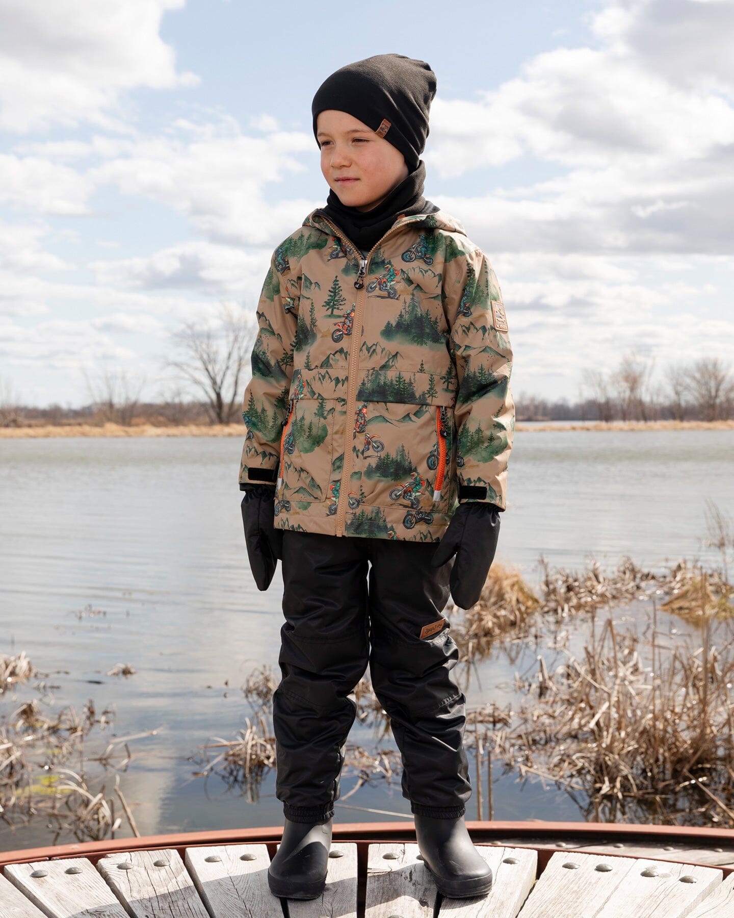 3-In-1 Two-Piece Mid-Season Outerwear Set Brown Motocross Print