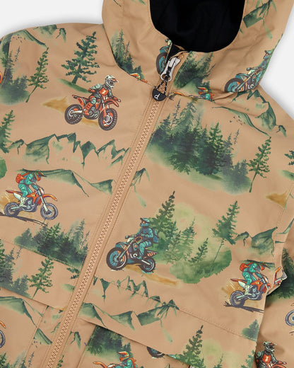 3-In-1 Two-Piece Mid-Season Outerwear Set Brown Motocross Print
