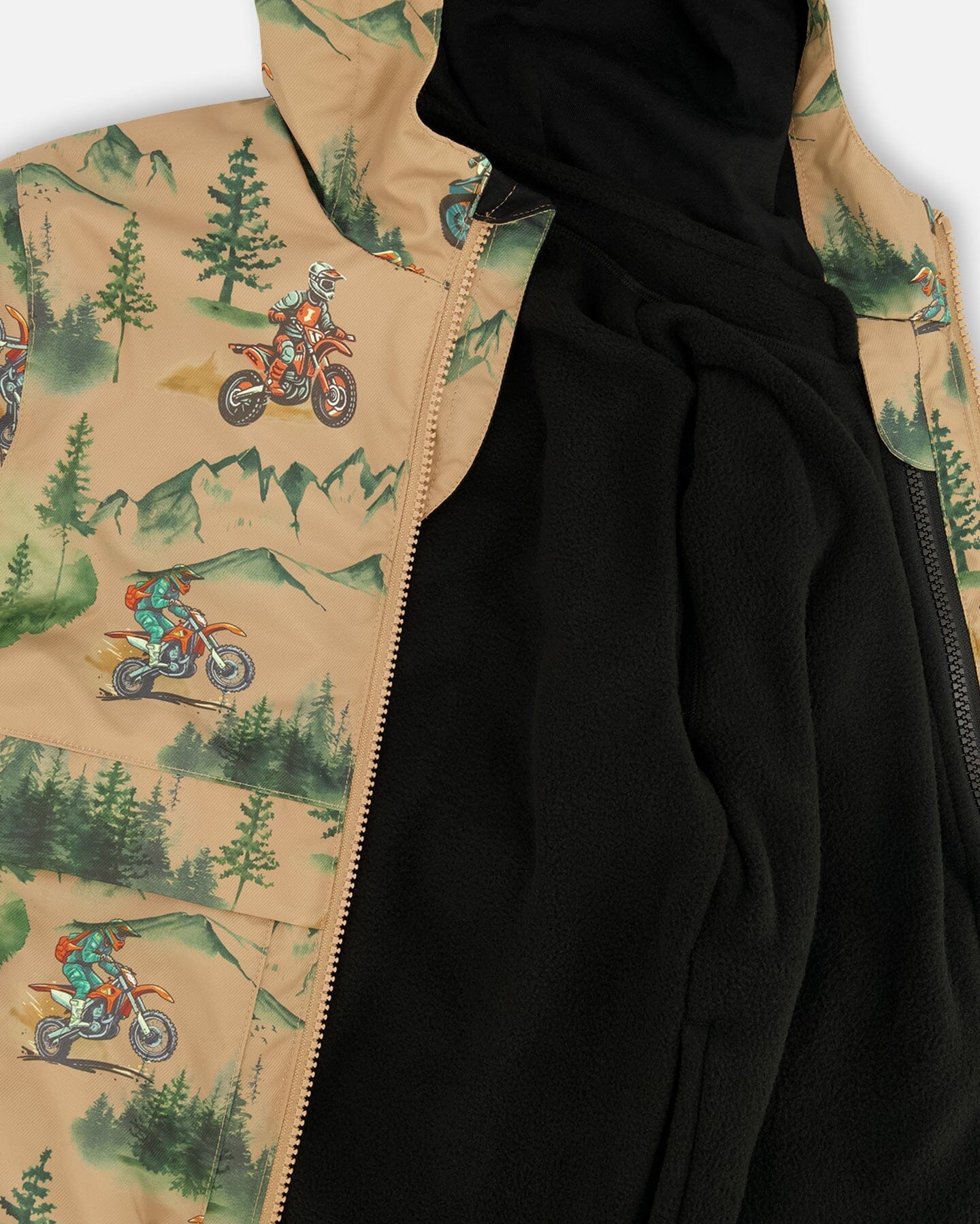 3-In-1 Two-Piece Mid-Season Outerwear Set Brown Motocross Print