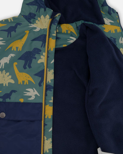 Two-Piece Mid-Season Outerwear Set Green Dinosaur Print