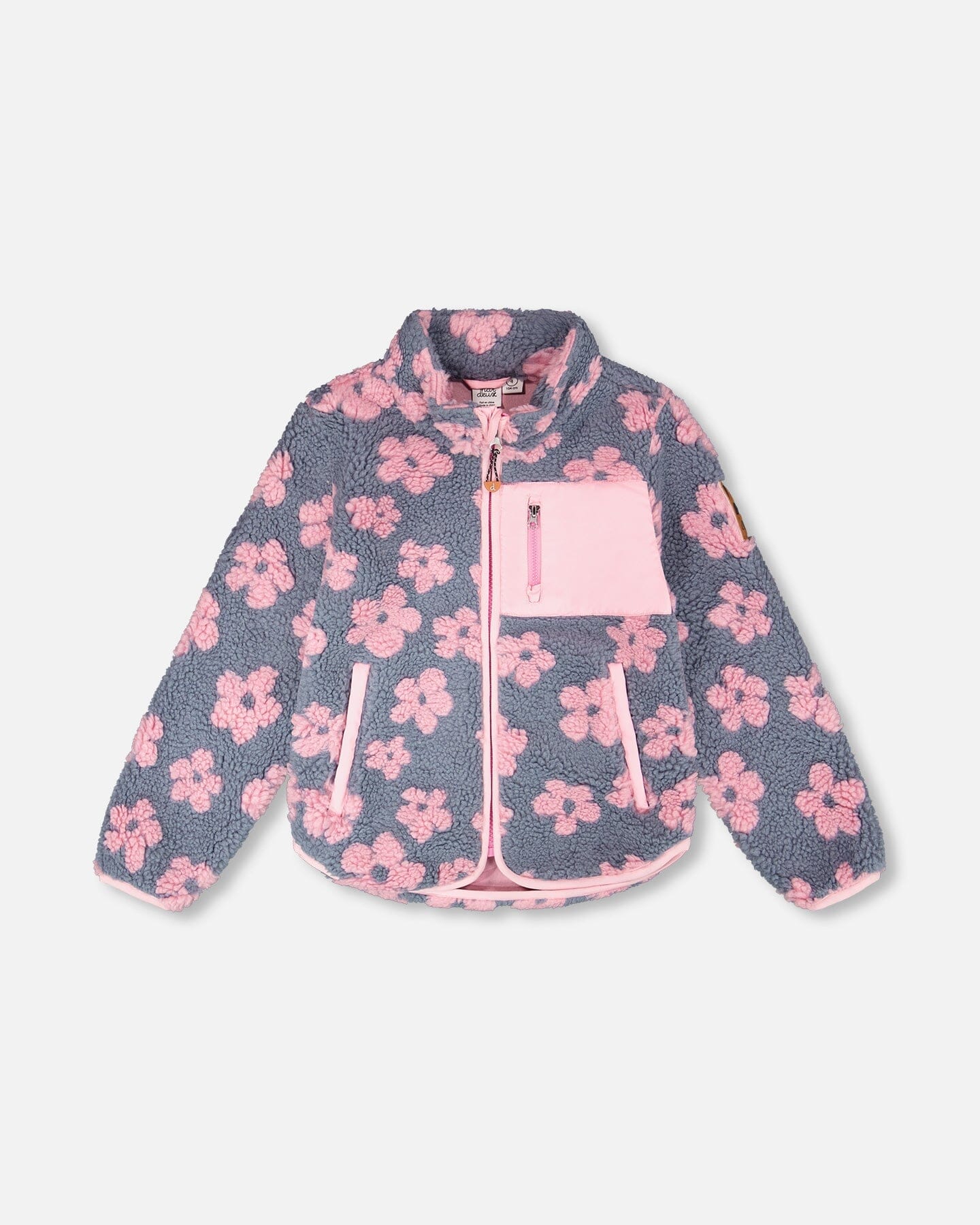 Veste sherpa motifs fleurs roses