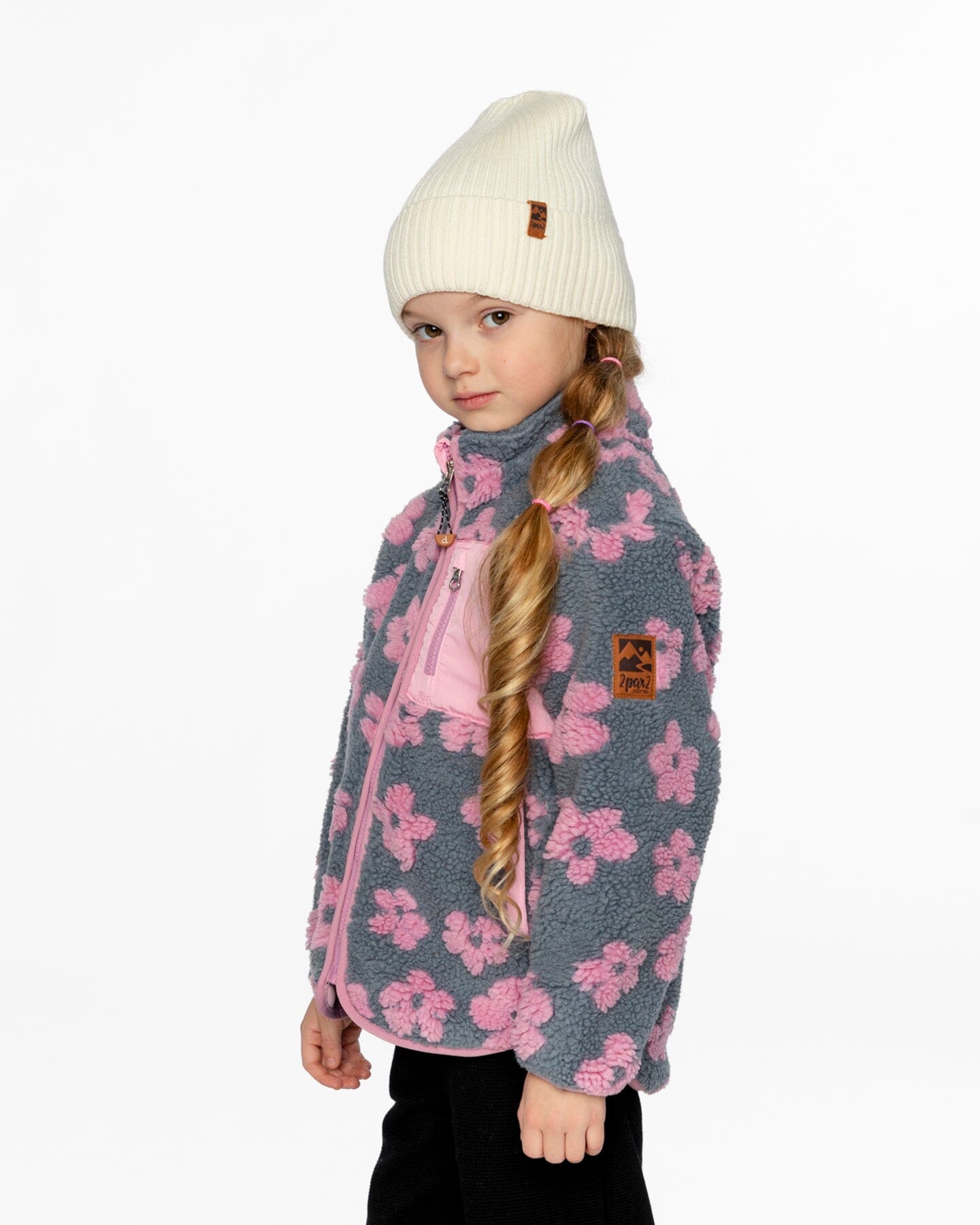 Veste sherpa motifs fleurs roses