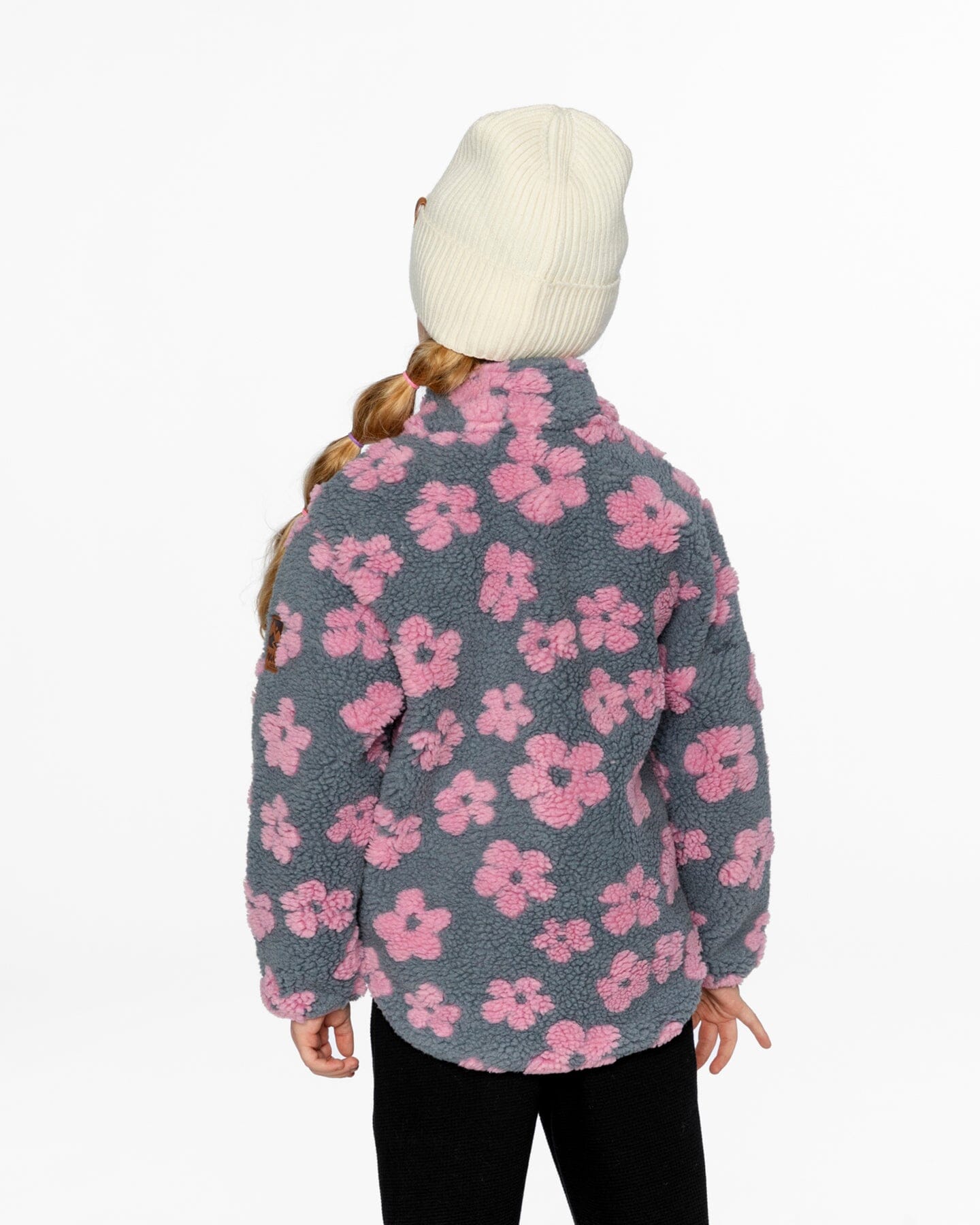 Veste sherpa motifs fleurs roses