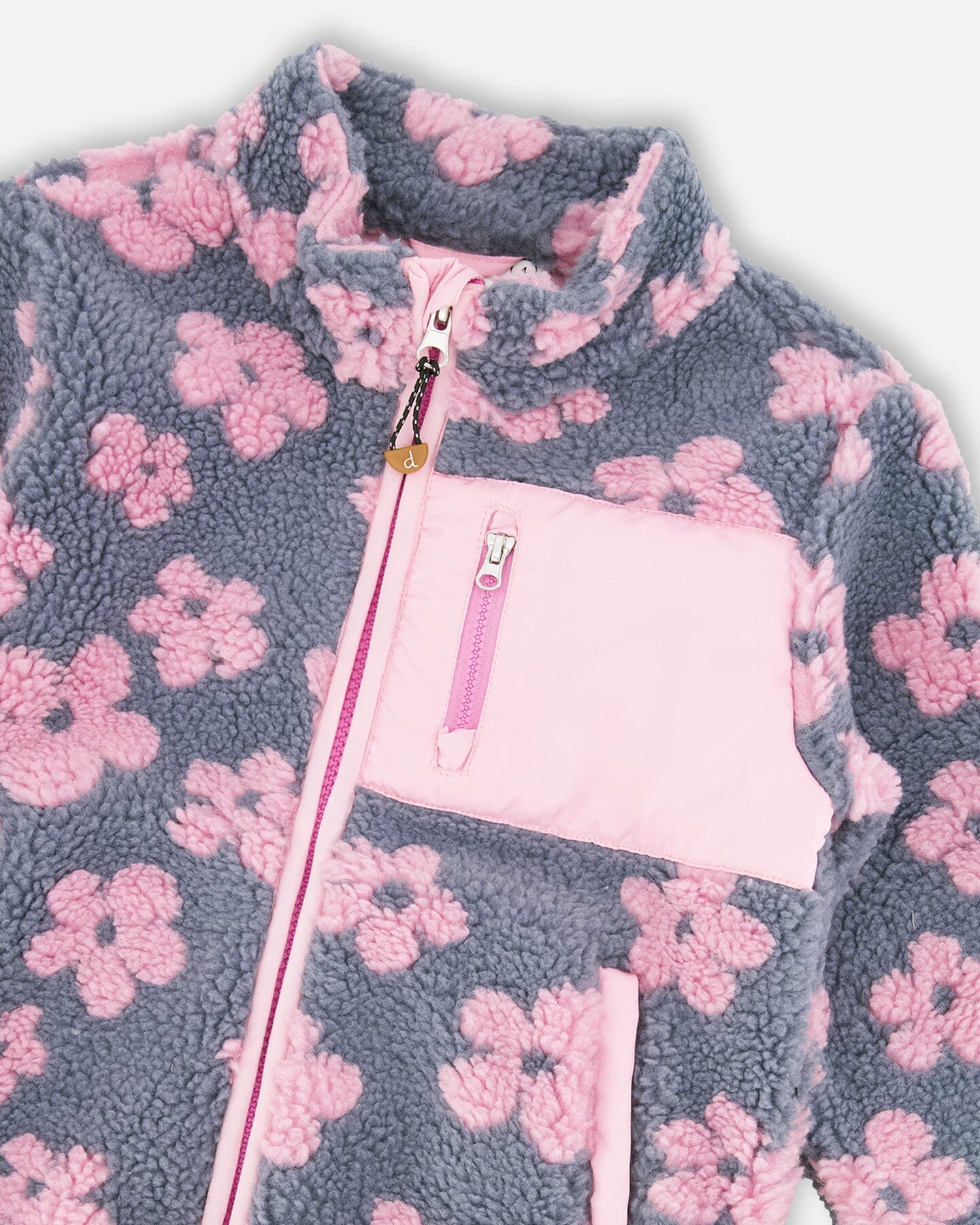 Veste sherpa motifs fleurs roses