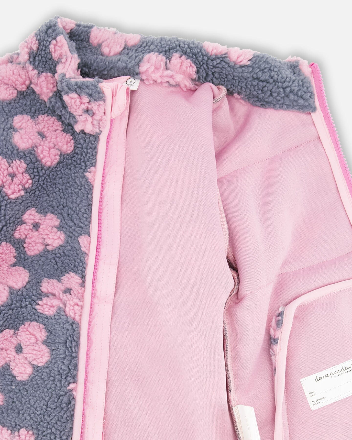 Veste sherpa motifs fleurs roses