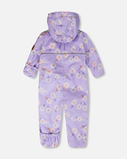 Baby Mid-Season One-Piece Outerwear With Hat Purple Daisy Print