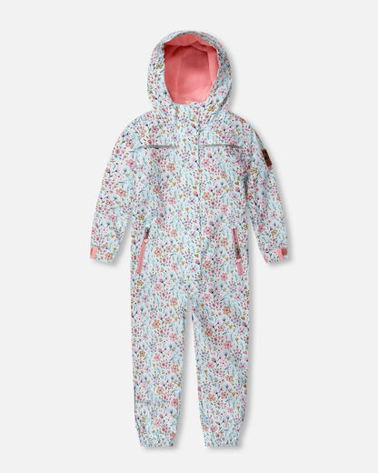 Kids Mid-Season One-Piece Outerwear Blue Mini Flower Print