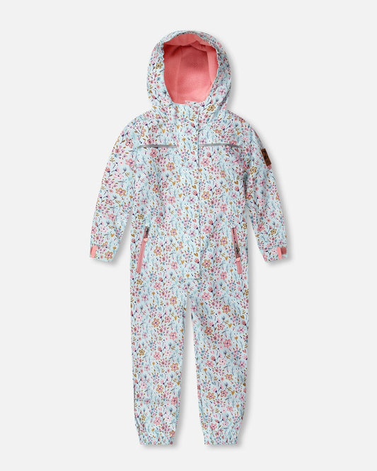 Kids Mid-Season One-Piece Outerwear Blue Mini Flower Print