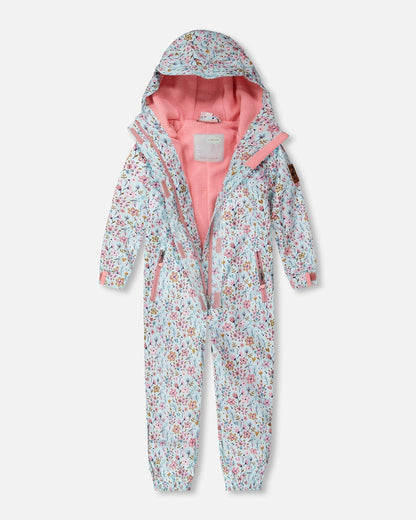 Kids Mid-Season One-Piece Outerwear Blue Mini Flower Print