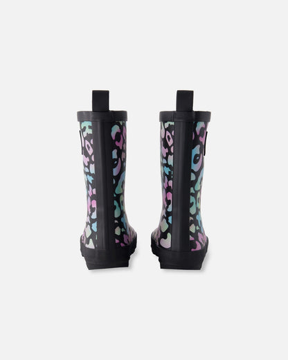 Bottes de pluie en caoutchouc naturel à imprimé animal noir
