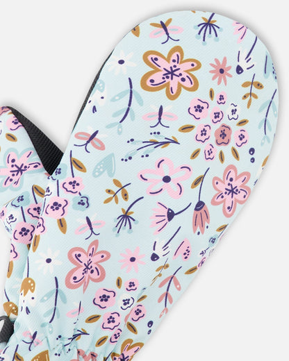 Mouffles Mi-Saison En Polyester Recyclé Imprimé Mini Fleurs Bleu