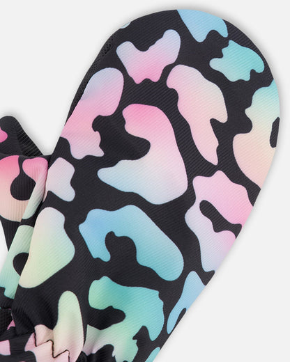 Mid-Season Mittens In Recycled Polyester Black Animal Print