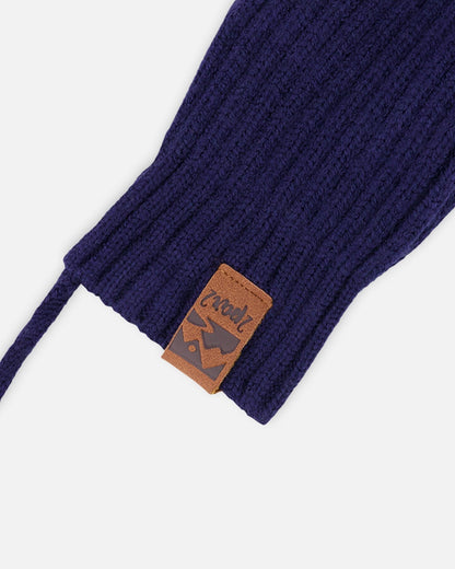 Baby Knit Mittens With Cord Navy Blue