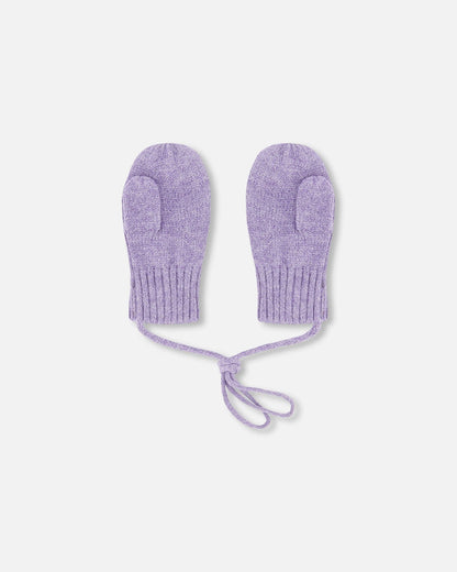 Baby Knit Mittens With Cord Lavender