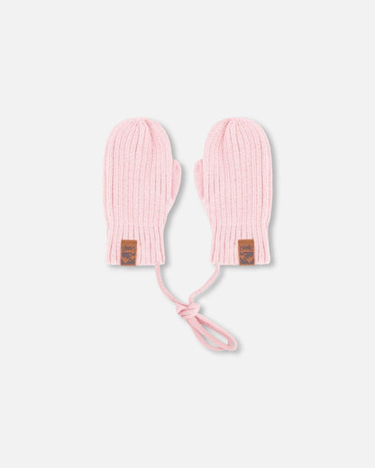 Baby Knit Mittens With Cord Pale Pink