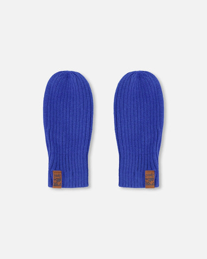 Ribbed Knit Mittens Royal Blue
