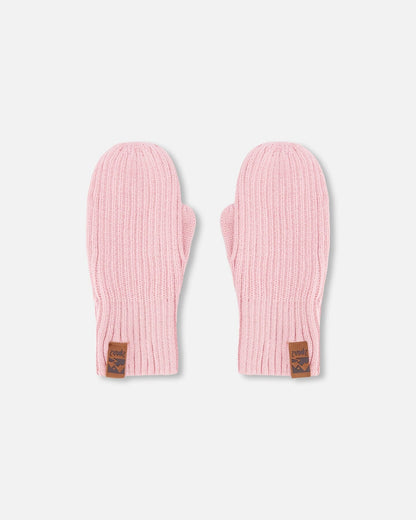 Ribbed Knit Mittens Pale Pink