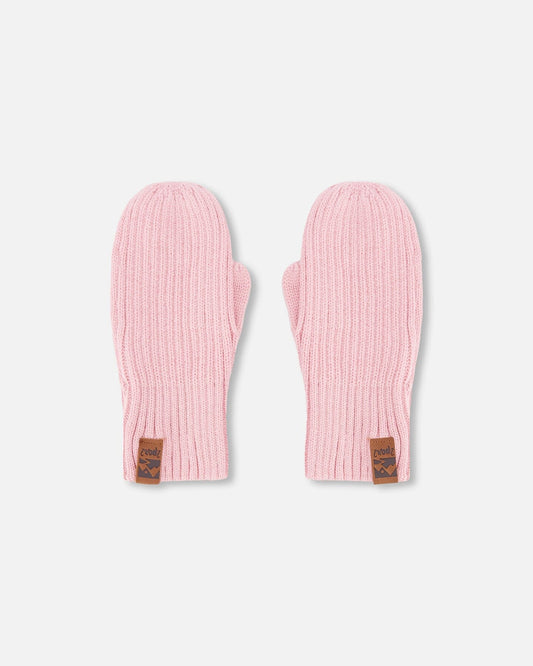 Ribbed Knit Mittens Pale Pink