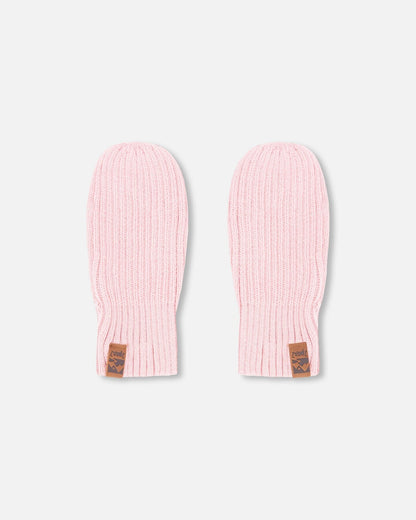 Ribbed Knit Mittens Pale Pink