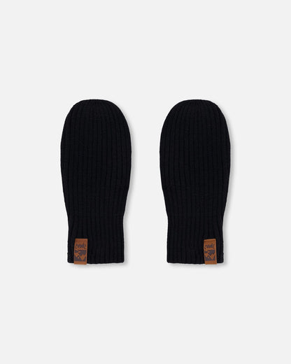 Ribbed Knit Mittens Black