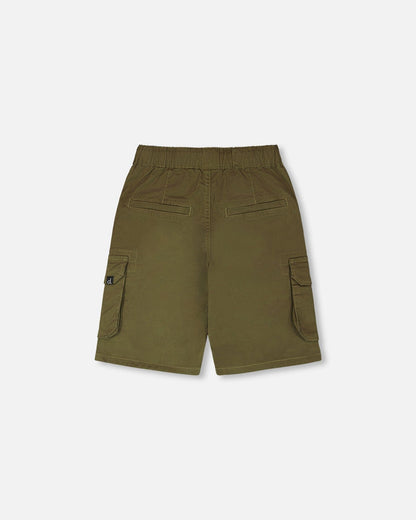 Stretch Twill Bermuda With Cargo Pockets Dark Khaki Green