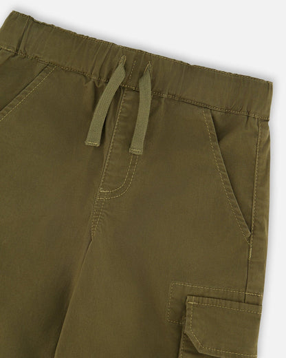 Stretch Twill Bermuda With Cargo Pockets Dark Khaki Green