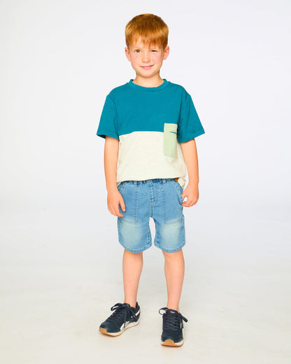 French Terry Light Blue Denim Shorts