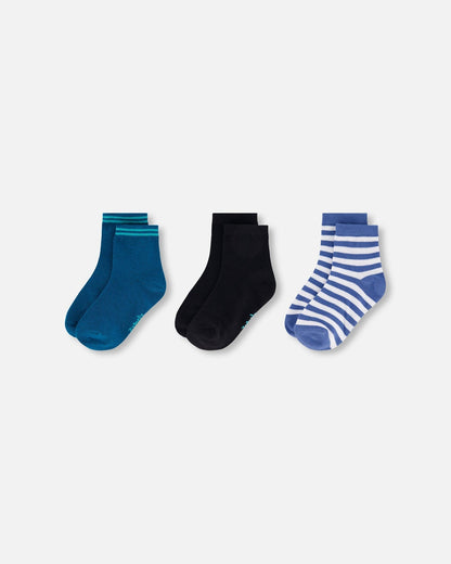 Chaussettes (3 paires) à rayures bleues