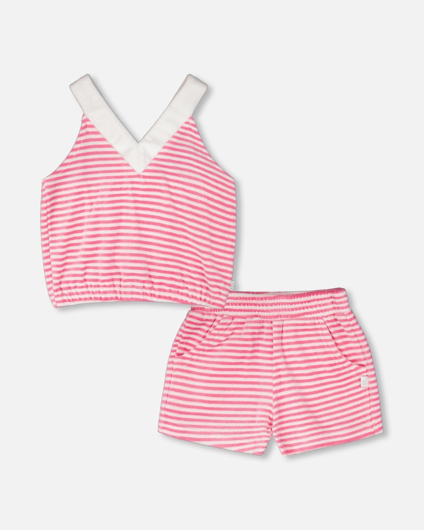 Striped Terry Cloth Top And Short Set White And Pink